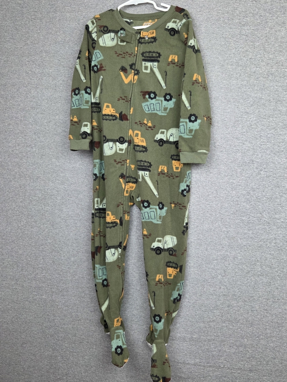 Carter's Olive Green Construction-Print Footed Fleece One-Piece 5T